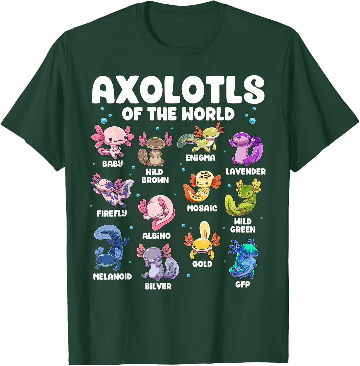 Axolotl Shirt Kawaii Axolotls Of The World Types Of Axolotls T-Shirt - T-Shirt | Forest