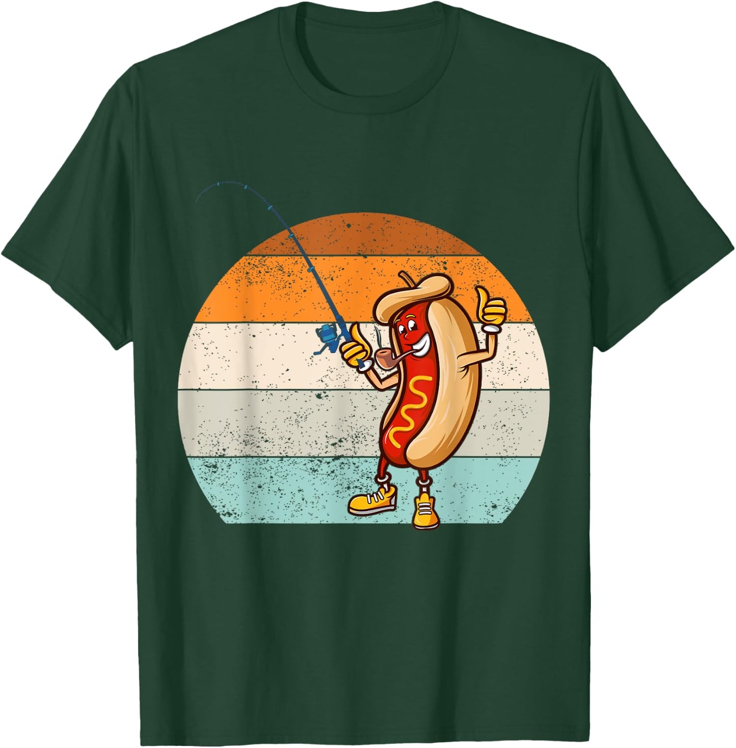 Funny fishing hot dog, Retro vintage hot dog fishermen T-Shirt - T-Shirt | Forest