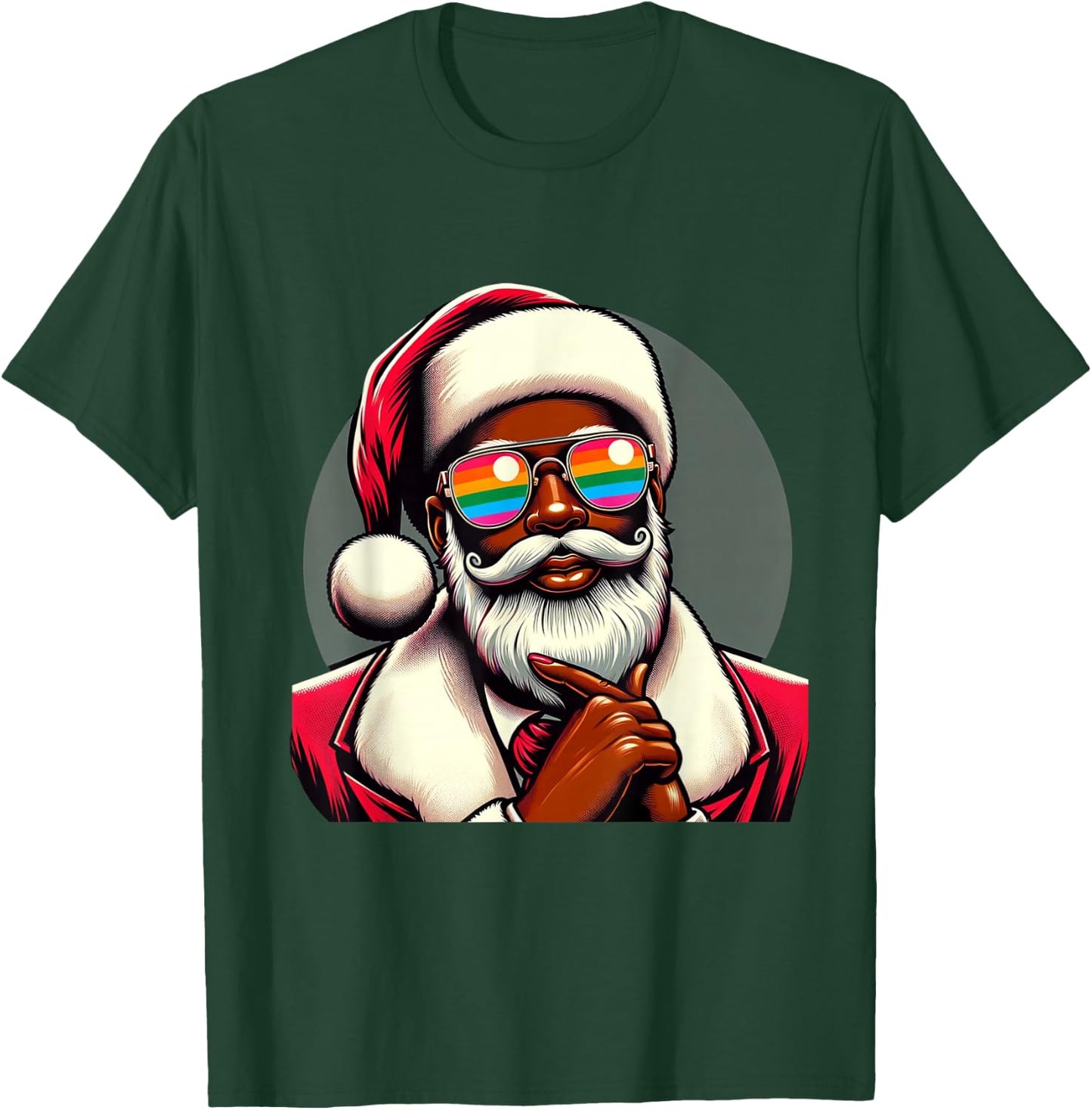 Retro Colored Santa Face Pride Rainbow Sunglasses Christmas T-Shirt - T-Shirt | Forest