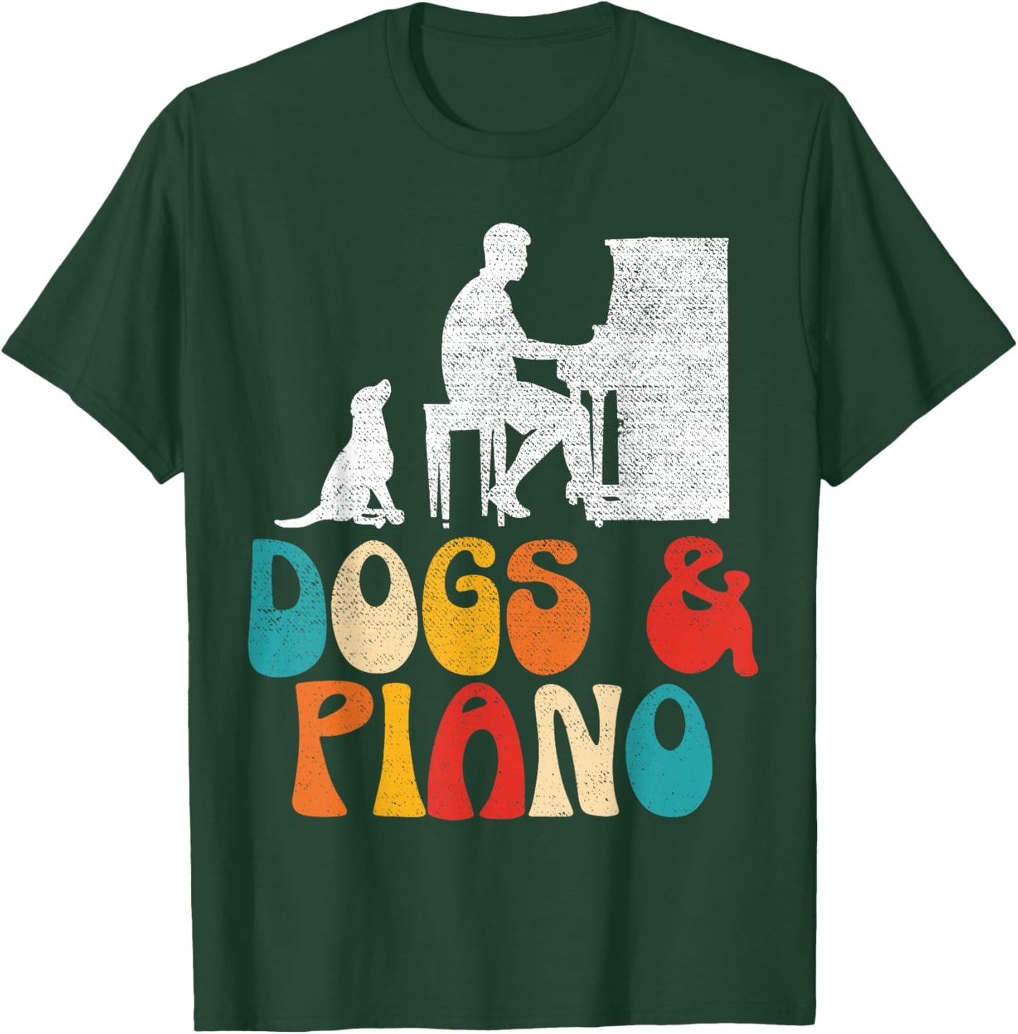 Dogs And Piano Musician Musical Instrument Pianist Music T-Shirt - T-Shirt | Forest