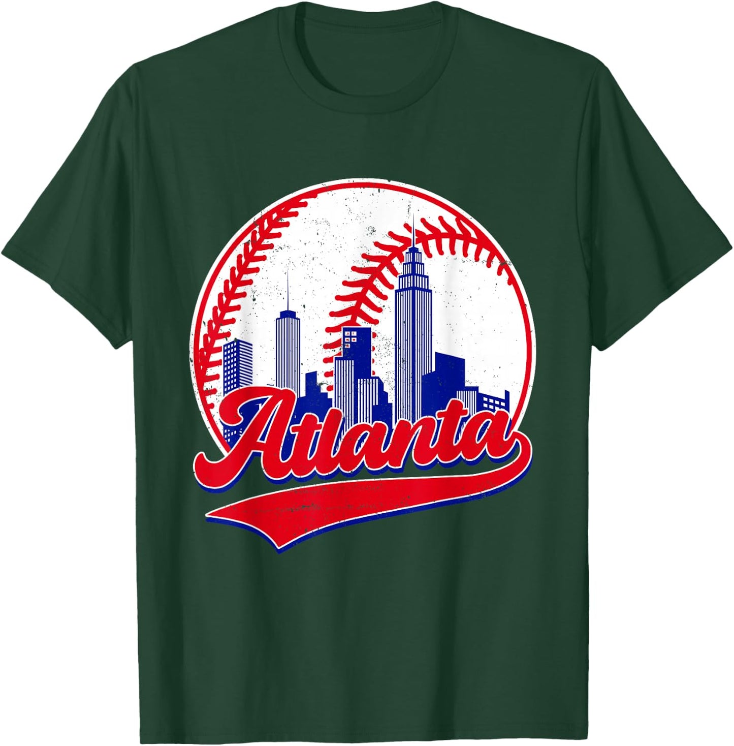 Retro Baseball Player Lover Atlanta Distressed Game Day T-Shirt - T-Shirt | Forest