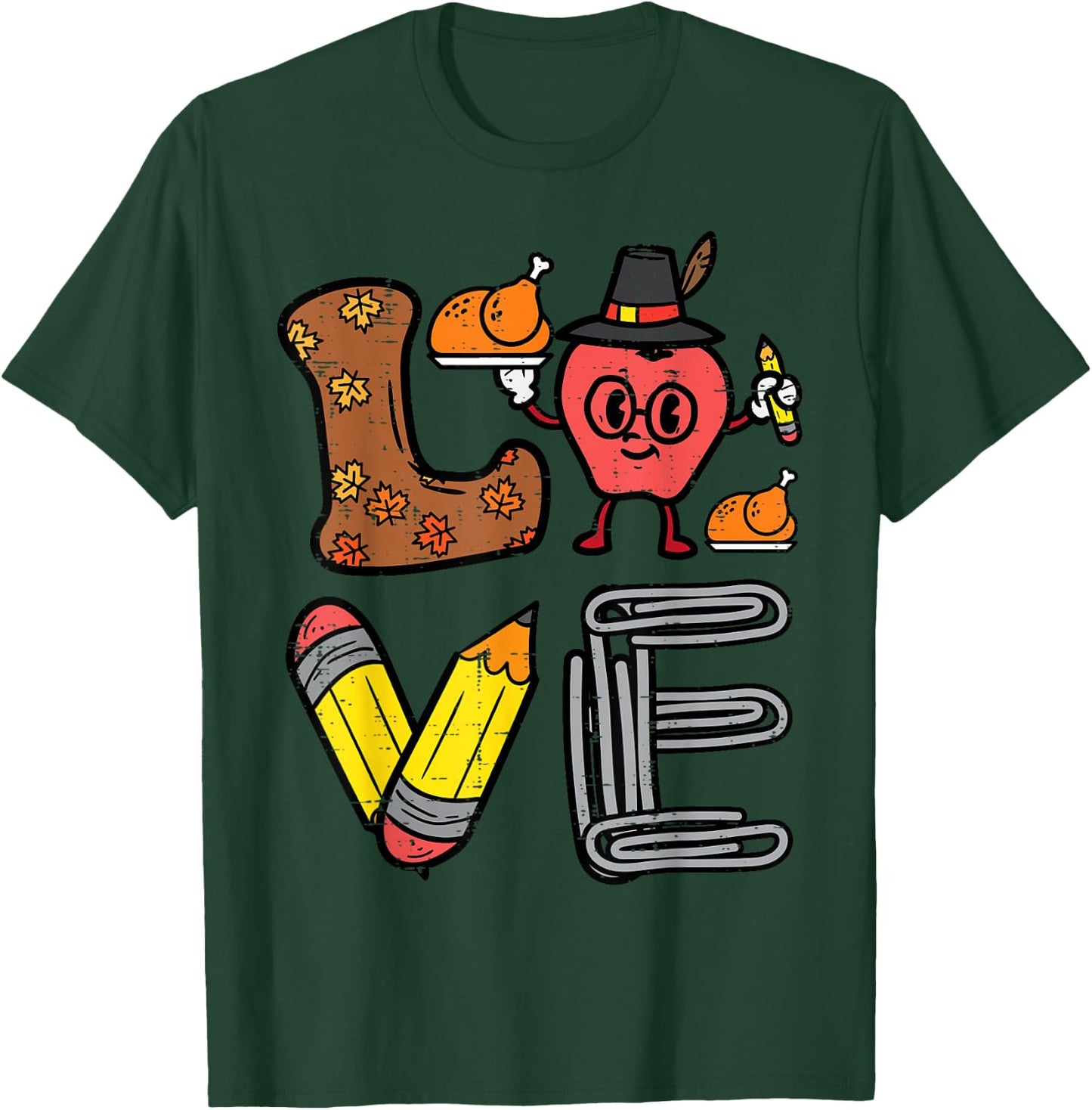Thanksgiving Love Teacher Turkey Day Fall School Women Men T-Shirt - T-Shirt | Forest