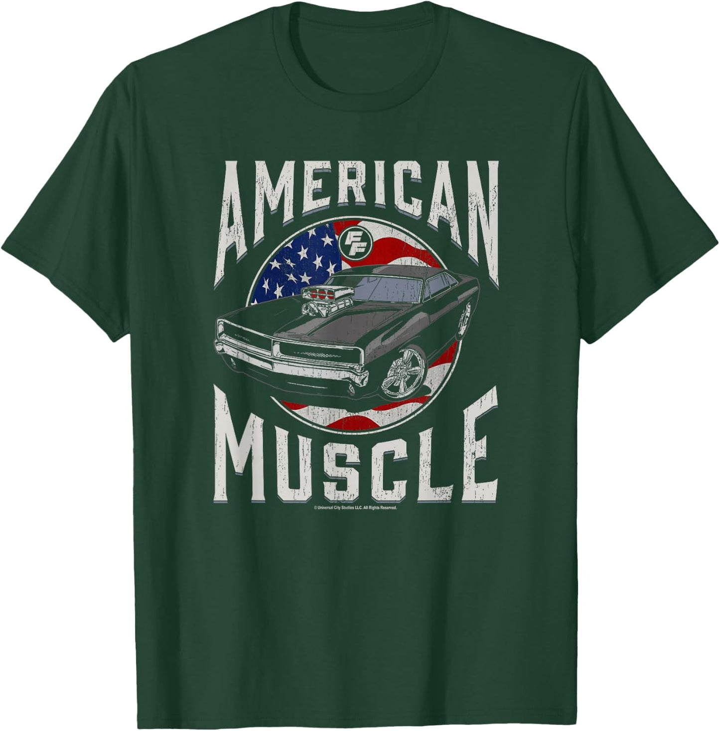 Fast & Furious Vintage American Muscle Flag Fill T-Shirt - T-Shirt | Forest