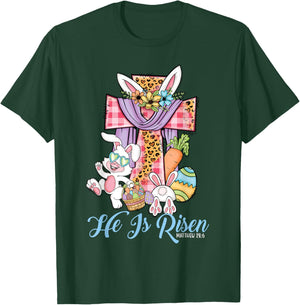 He is Risen Kids Leopard Cross Bunny Happy Easter T-Shirt - T-Shirt | Forest