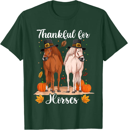 Thankful For Horses Costume Shirts, Pumpkin Fall Autumn Fall T-Shirt - T-Shirt | Forest