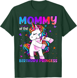 Mommy of the Birthday Princess Girl Flossing Unicorn Mom T-Shirt - T-Shirt | Forest