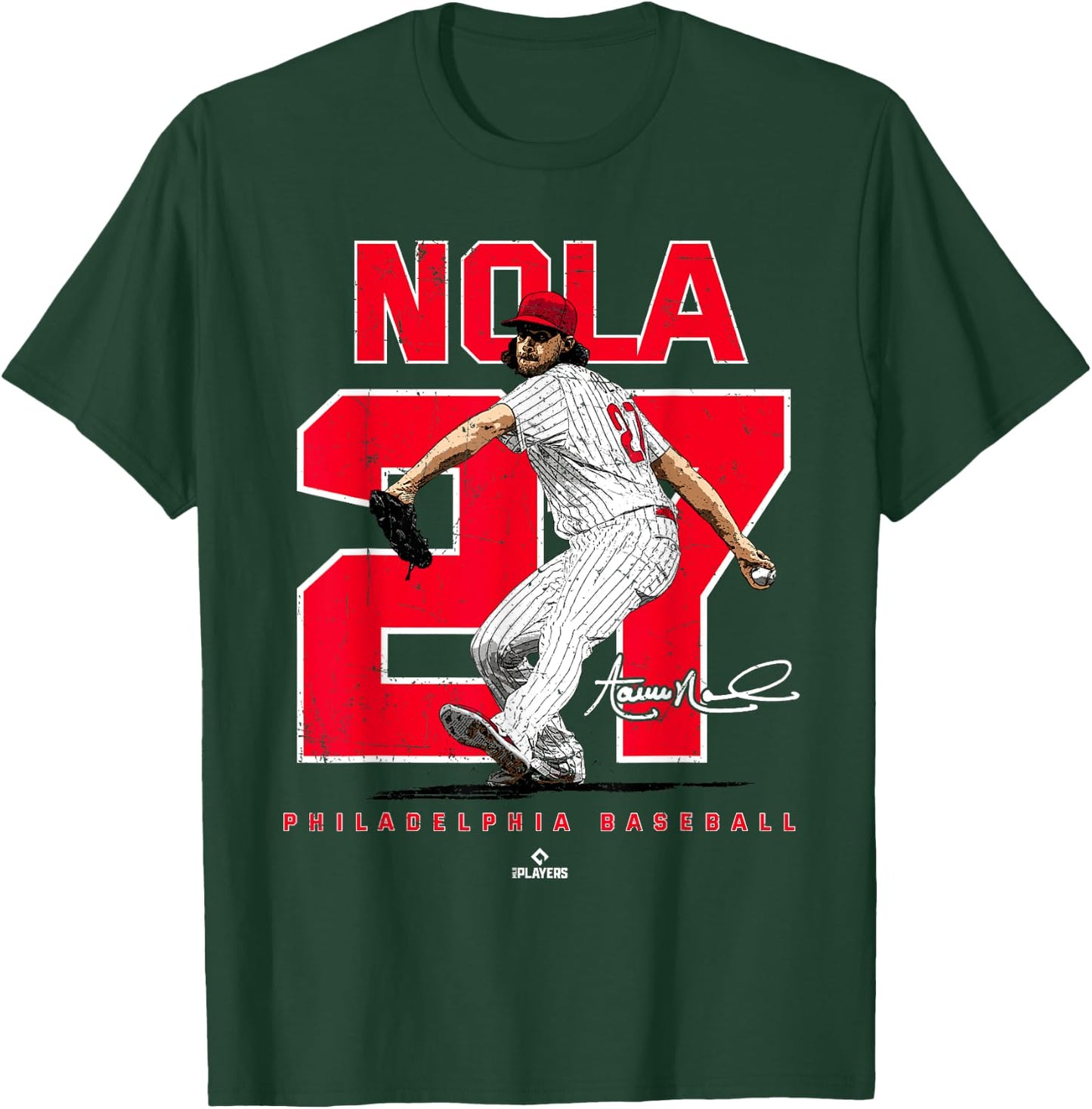 Number and Portrait Aaron Nola Philadelphia MLBPA T-Shirt - T-Shirt | Forest