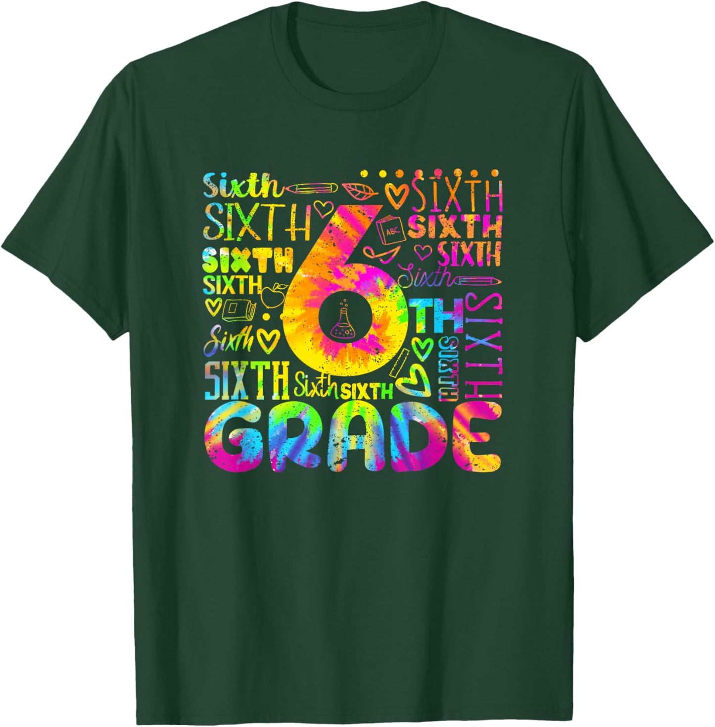 Tie Dye 6th Grade Typography Team Sixth Grade Teacher Women Kids T-Shirt - T-Shirt | Forest