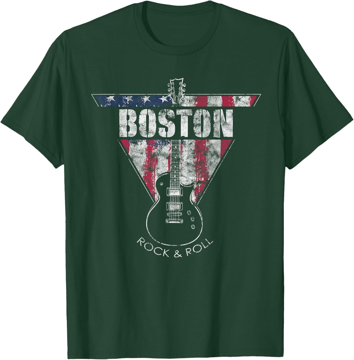 Boston Souvenir Vintage American Flag Guitar Player Rock Fan T-Shirt - T-Shirt | Forest