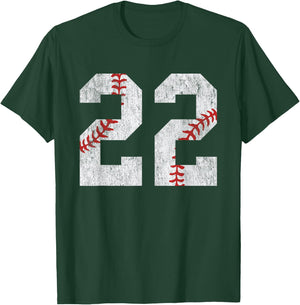 Number #22 Vintage 22nd Birthday Baseball Lover 22 Years Old T-Shirt - T-Shirt | Forest