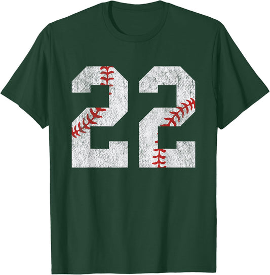 Number #22 Vintage 22nd Birthday Baseball Lover 22 Years Old T-Shirt - T-Shirt | Forest