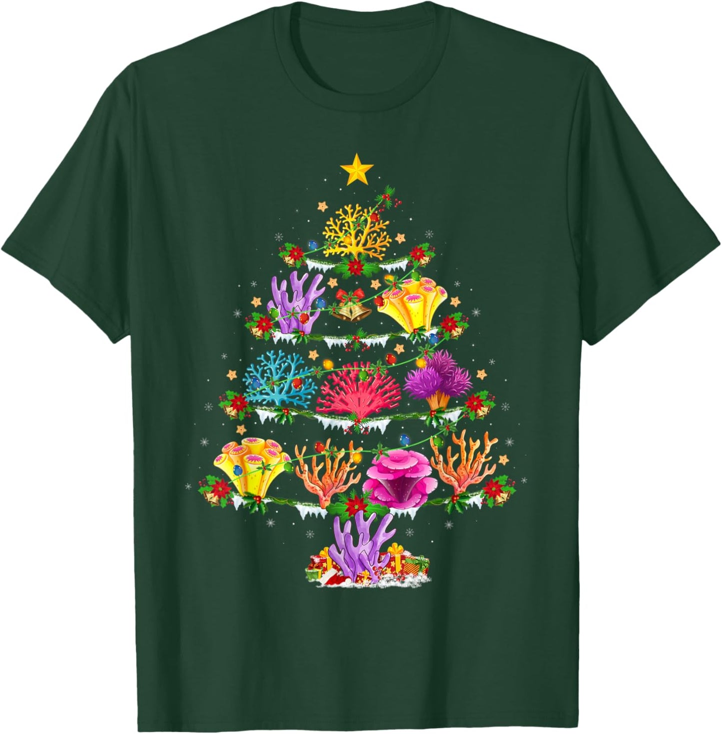 Coral Fish Lover Xmas Lights Coral Christmas Tree T-Shirt - T-Shirt | Forest