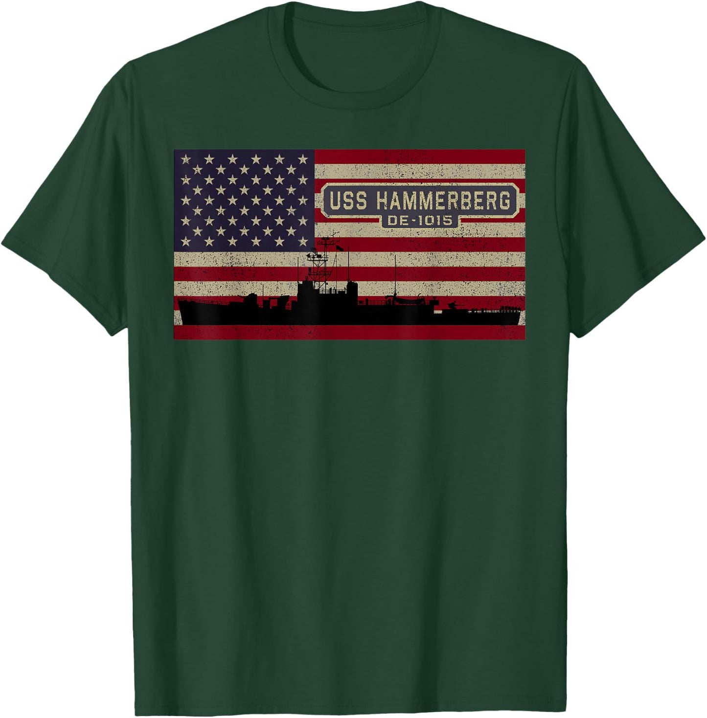 USS Hammerberg DE-1015 Ship Diagram American Flag T-Shirt - T-Shirt | Forest