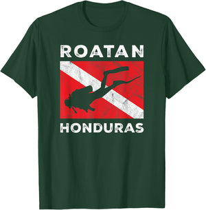 Retro Roatan Honduras Scuba Dive Vintage Dive Flag Diving T-Shirt - T-Shirt | Forest