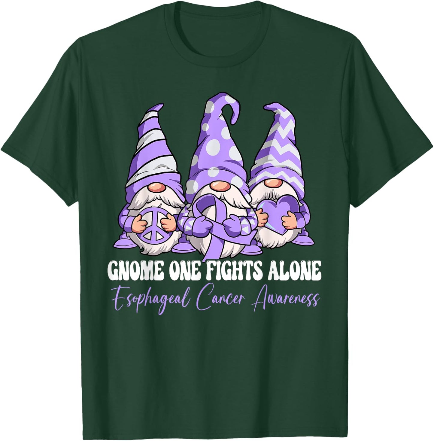 Gnome One Fights Alone Esophageal Cancer Awareness T-Shirt - T-Shirt | Forest
