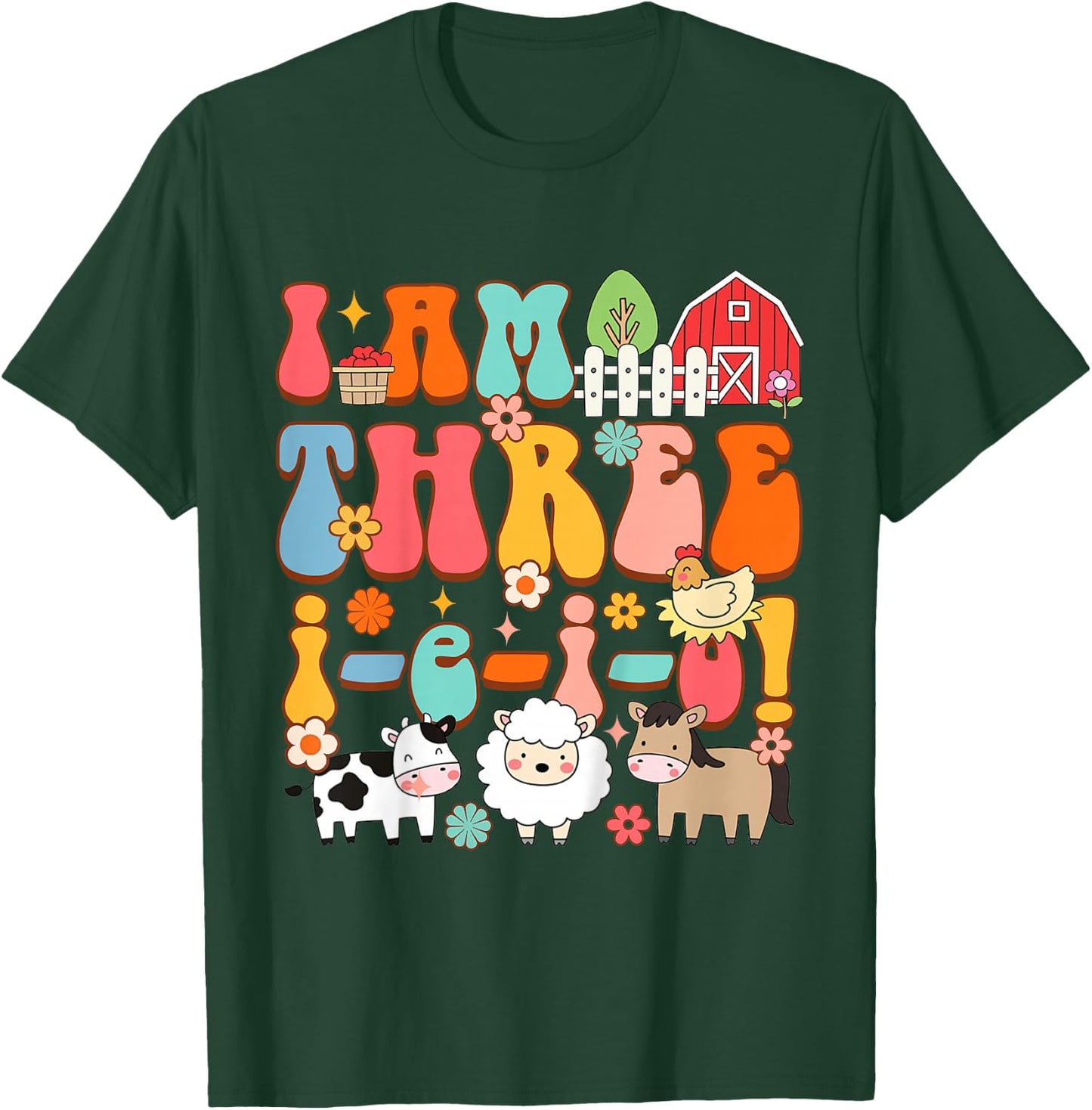 Kids 3rd Birthday Farm Life Farmer Third Bday I'm Three-i-e-i-o T-Shirt - T-Shirt | Forest