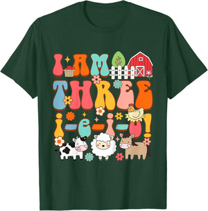 Kids 3rd Birthday Farm Life Farmer Third Bday I'm Three-i-e-i-o T-Shirt - T-Shirt | Forest
