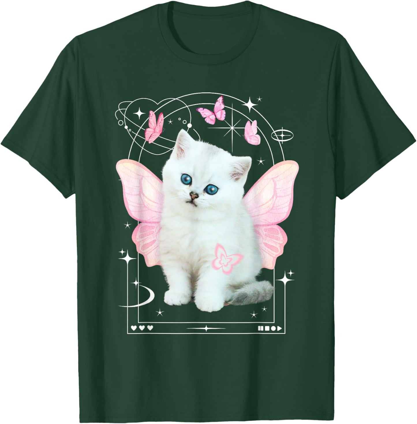 Cute y2k Aesthetic Cat Butterfly Fairy Cyber 2000s Graphic T-Shirt - T-Shirt | Forest