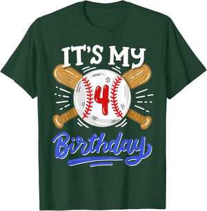 Kids 4th Baseball Birthday Party Boys Sport Fan 4 Years Old T-Shirt - T-Shirt | Forest