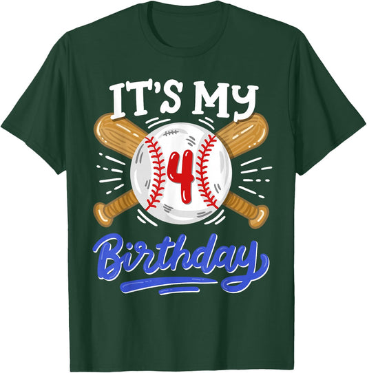 Kids 4th Baseball Birthday Party Boys Sport Fan 4 Years Old T-Shirt - T-Shirt | Forest