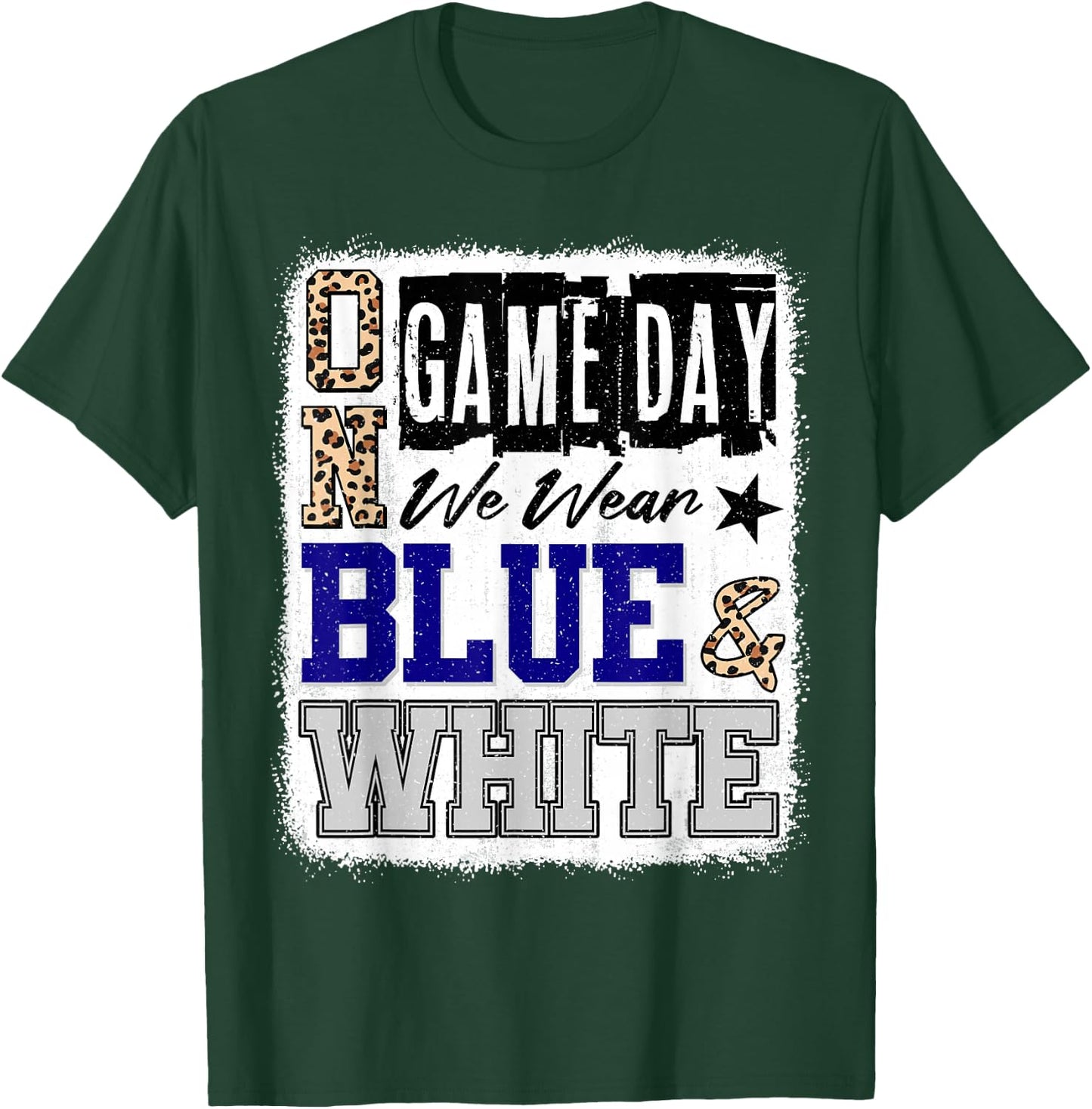 On Gameday Football We Wear Blue And White School Spirit T-Shirt - T-Shirt | Forest
