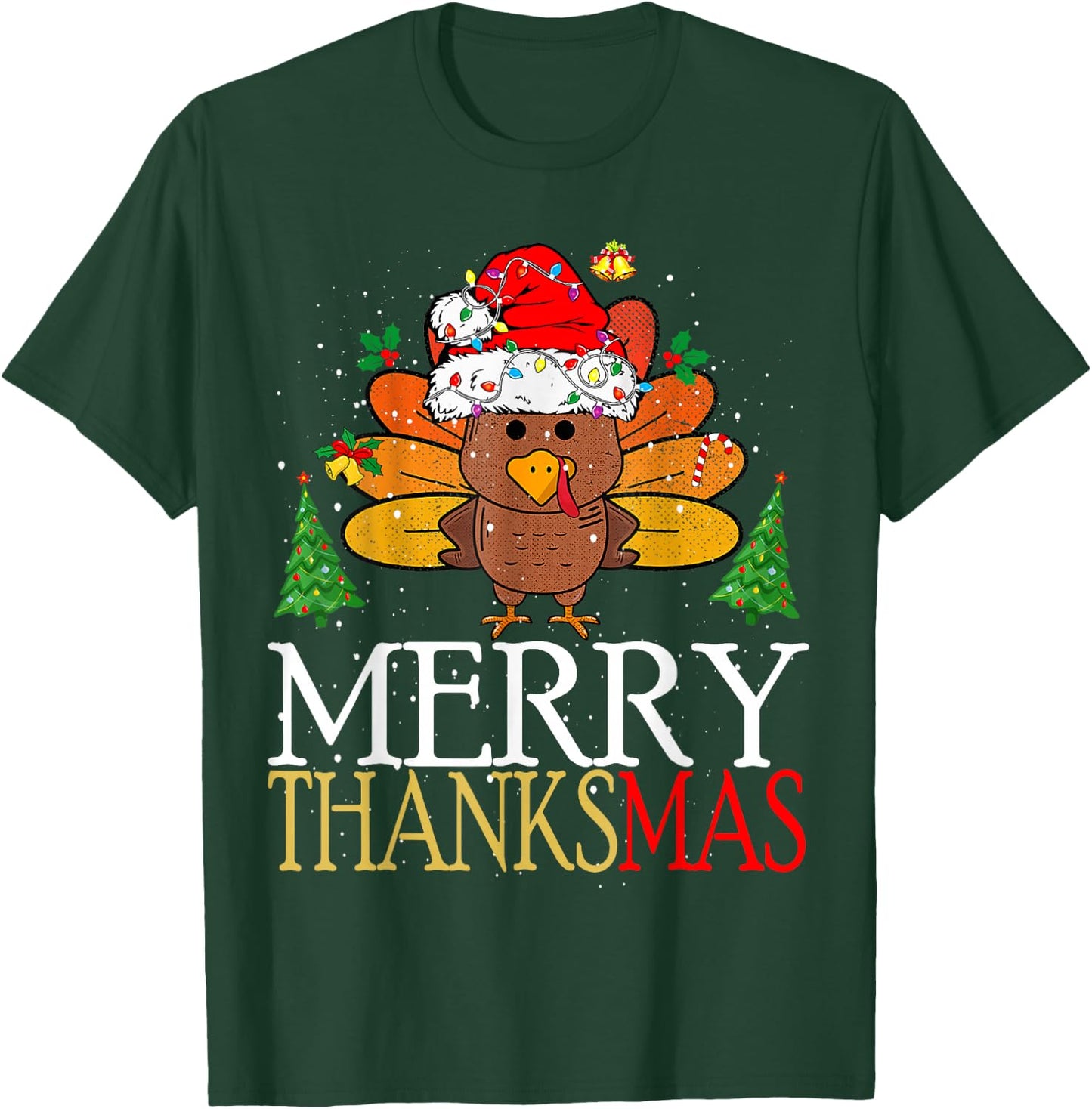 Merry Thanksmas Happy Thanksgiving Santa Turkey T-Shirt - T-Shirt | Forest