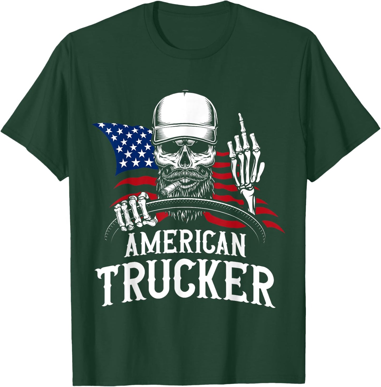 American Trucker for Patriotic Truck Driver T-Shirt - T-Shirt | Forest