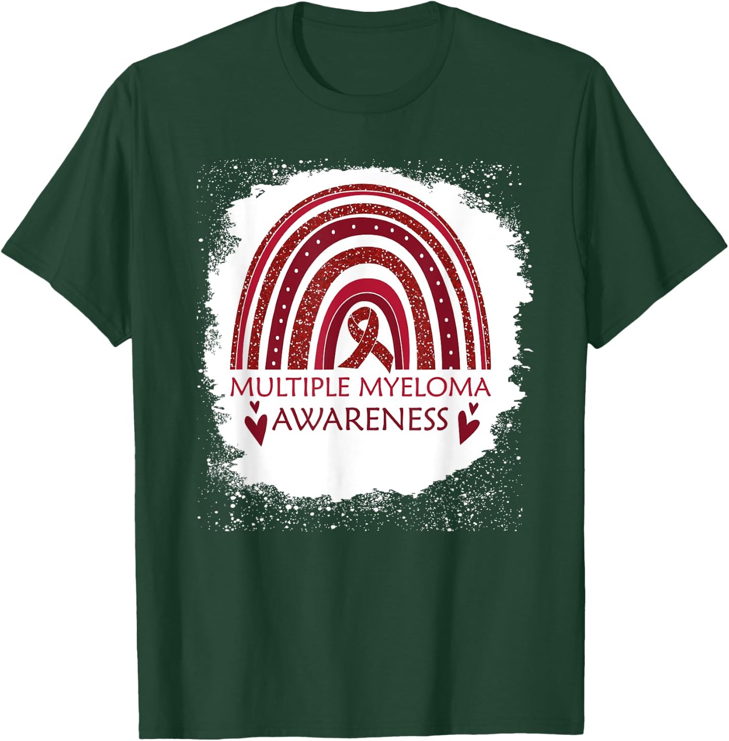 Multiple Myeloma Awareness Bleached Rainbow Burgundy Ribbon T-Shirt - T-Shirt | Forest