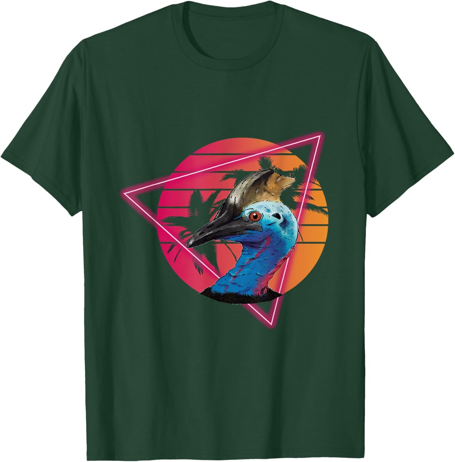 Cassowary Modern Retro Sunset Palm Tree Cassowary Lover T-Shirt - T-Shirt | Forest