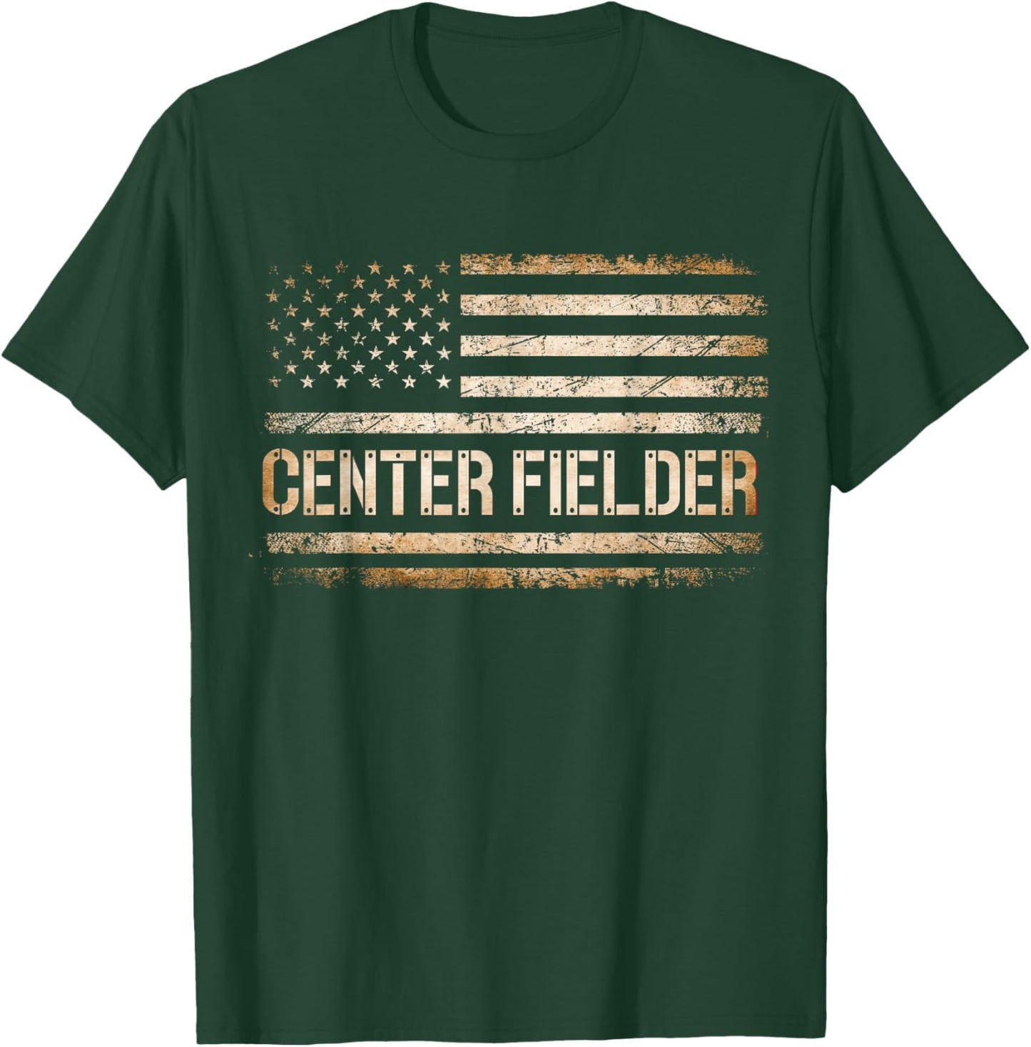 Baseball Center Fielder Retro USA FLAG High School Baseball T-Shirt - T-Shirt | Forest