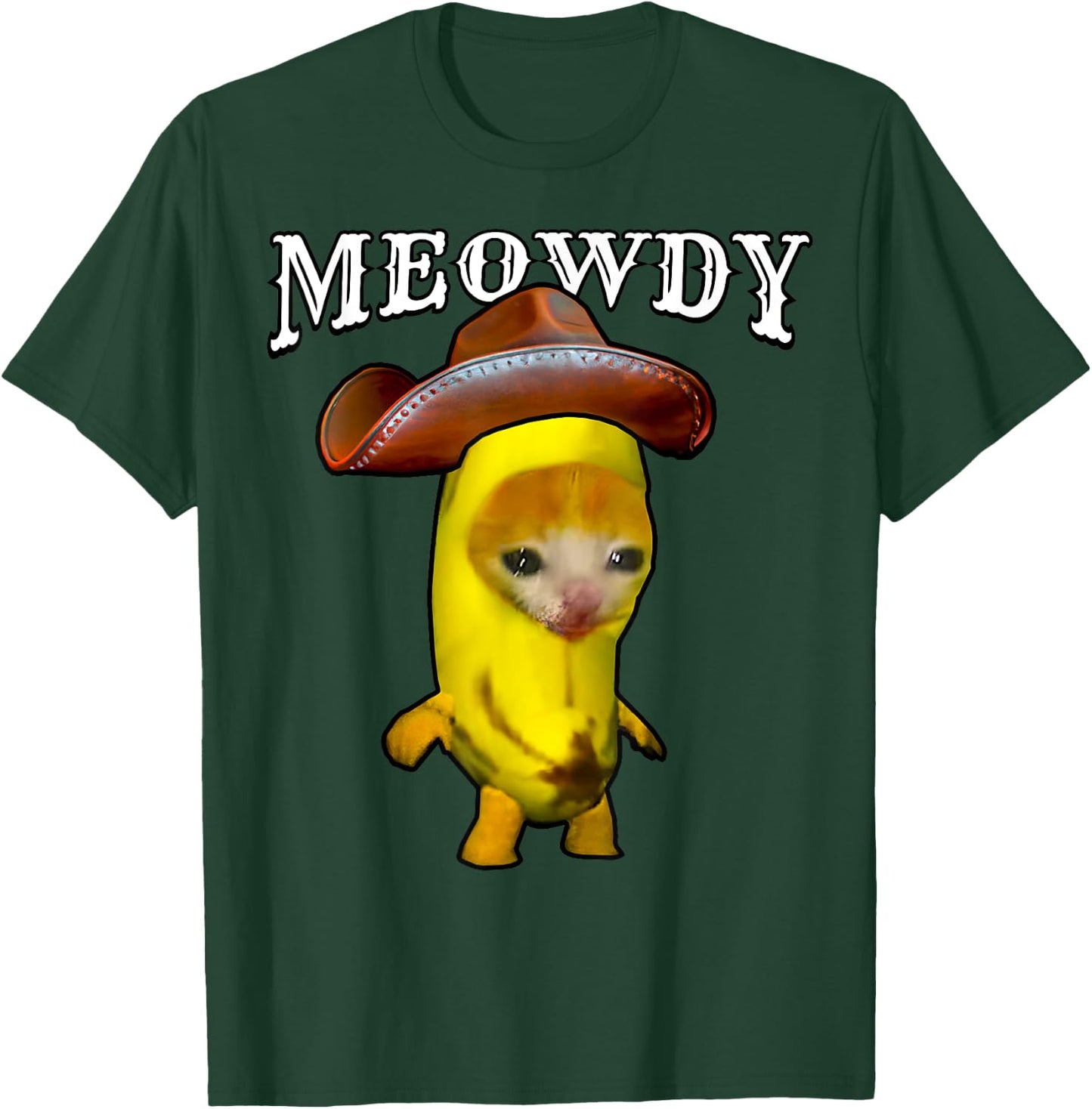 Meowdy Cowboy Cat Happy Banana Cat Meme Cowboy Hat Kitty T-Shirt - T-Shirt | Forest