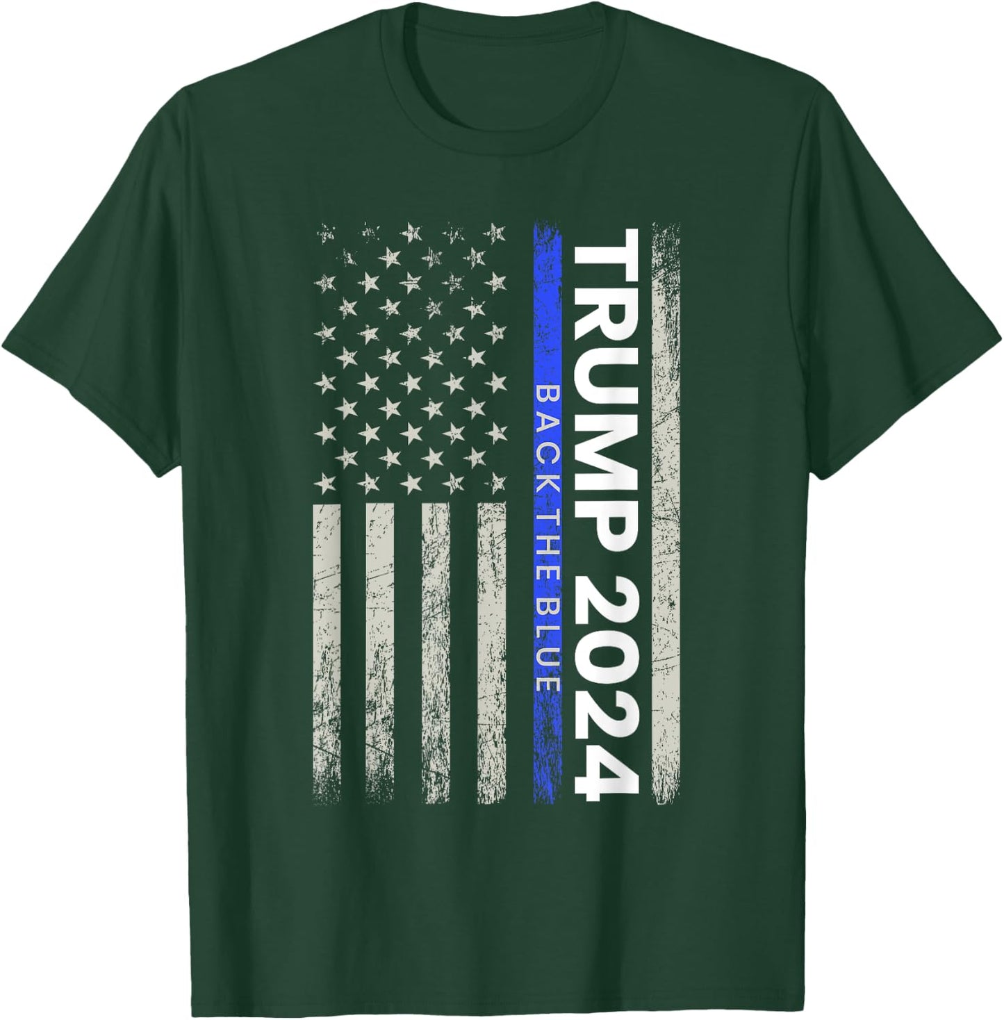 Trump 2024 Back The Blue Thin Blue Line Police American Flag T-Shirt - T-Shirt | Forest