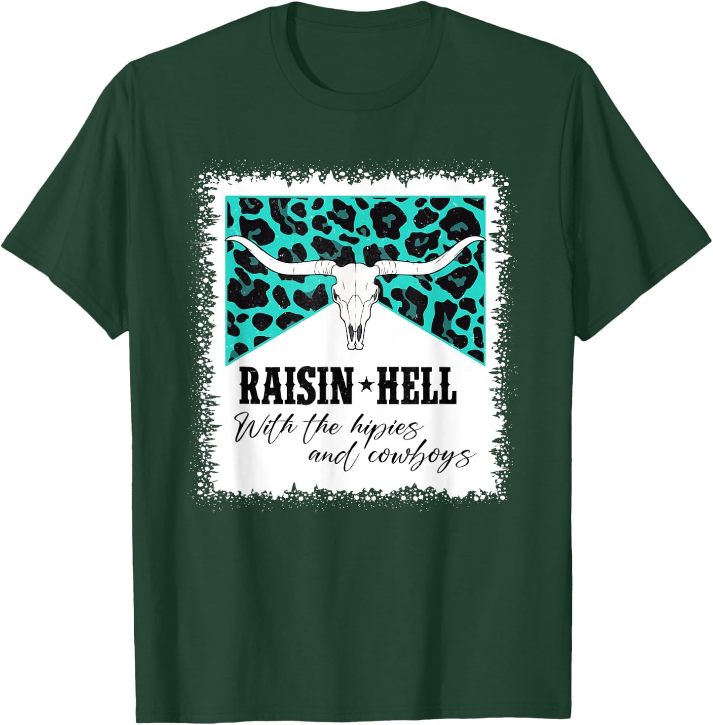 Raising Hell With The Hippies And Cowboys Leopard Bleached T-Shirt - T-Shirt | Forest