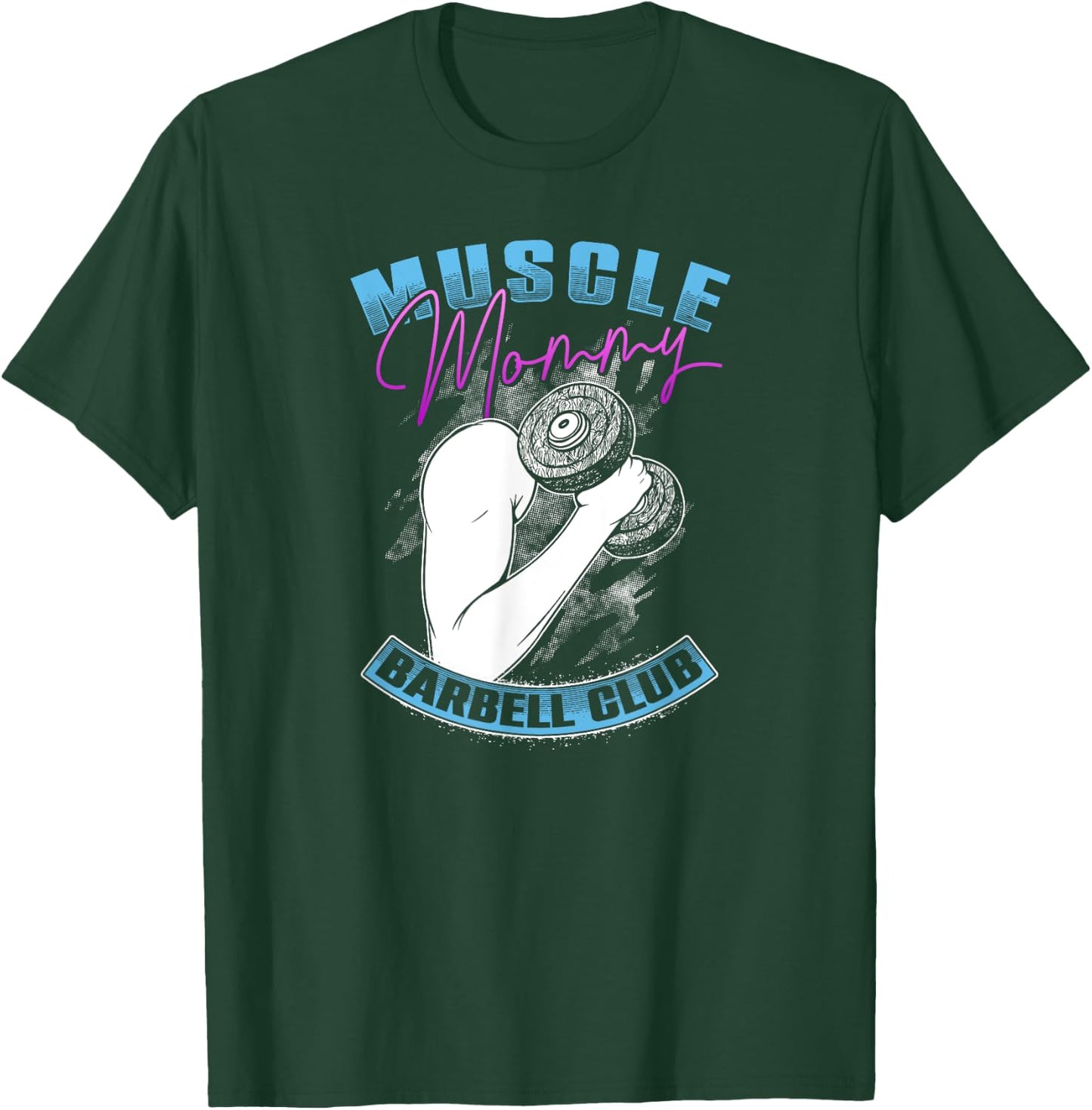 Retro Blue Pink Muscle Mommy Barbell Lifting Club T-Shirt - T-Shirt | Forest