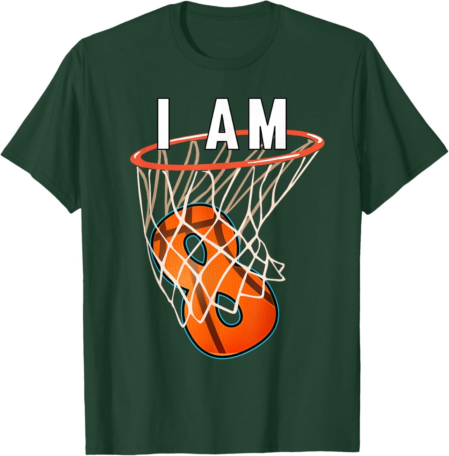 I Am 8 Basketball Themed 8th Birthday Party Celebration T-Shirt - T-Shirt | Forest