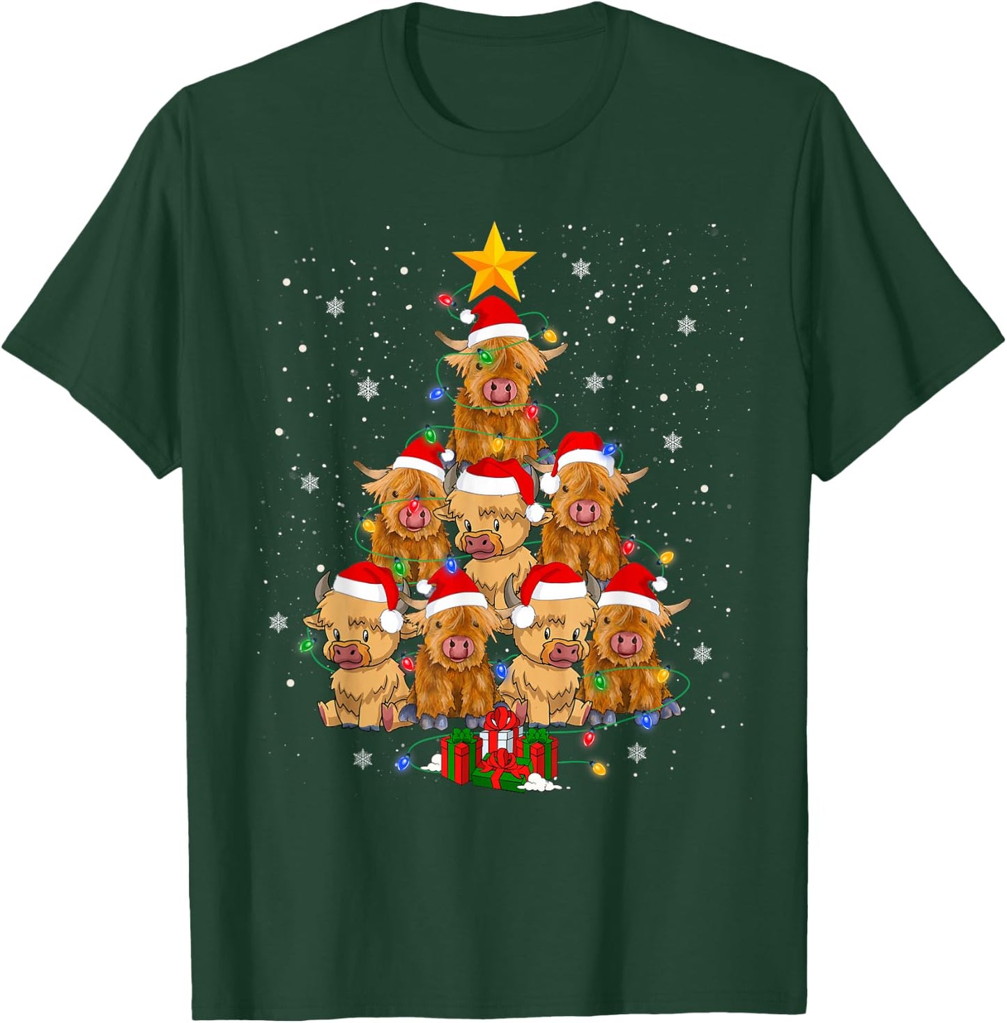 Scottish Highland Cow Christmas Tree Funny Cow Lover Xmas T-Shirt - T-Shirt | Forest