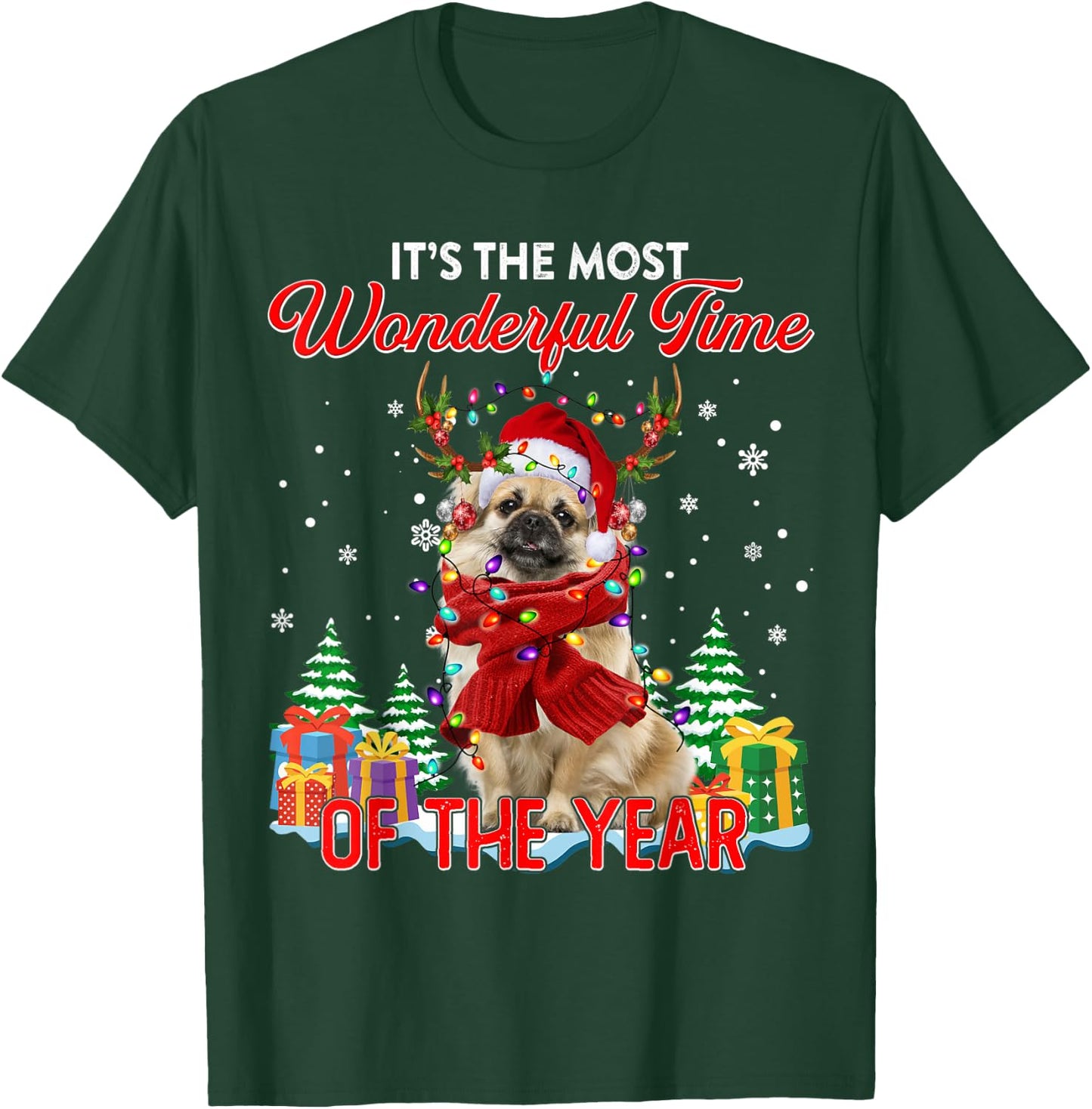Tibetan Spaniel Christmas Lights Its The Most Wonderful Time T-Shirt - T-Shirt | Forest
