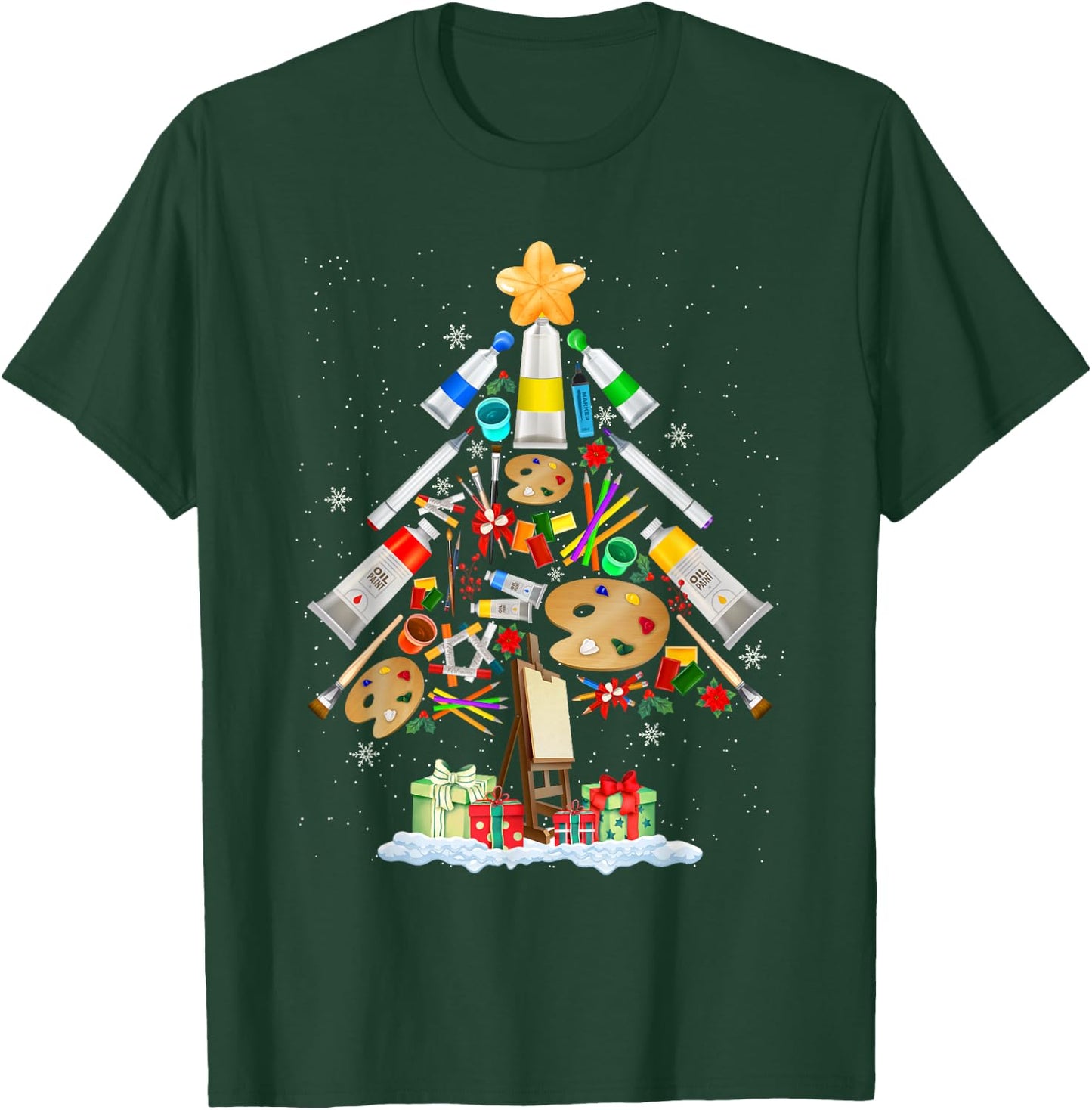 Art Christmas Tree Merry Christmas Artist Art Teacher T-Shirt - T-Shirt | Forest