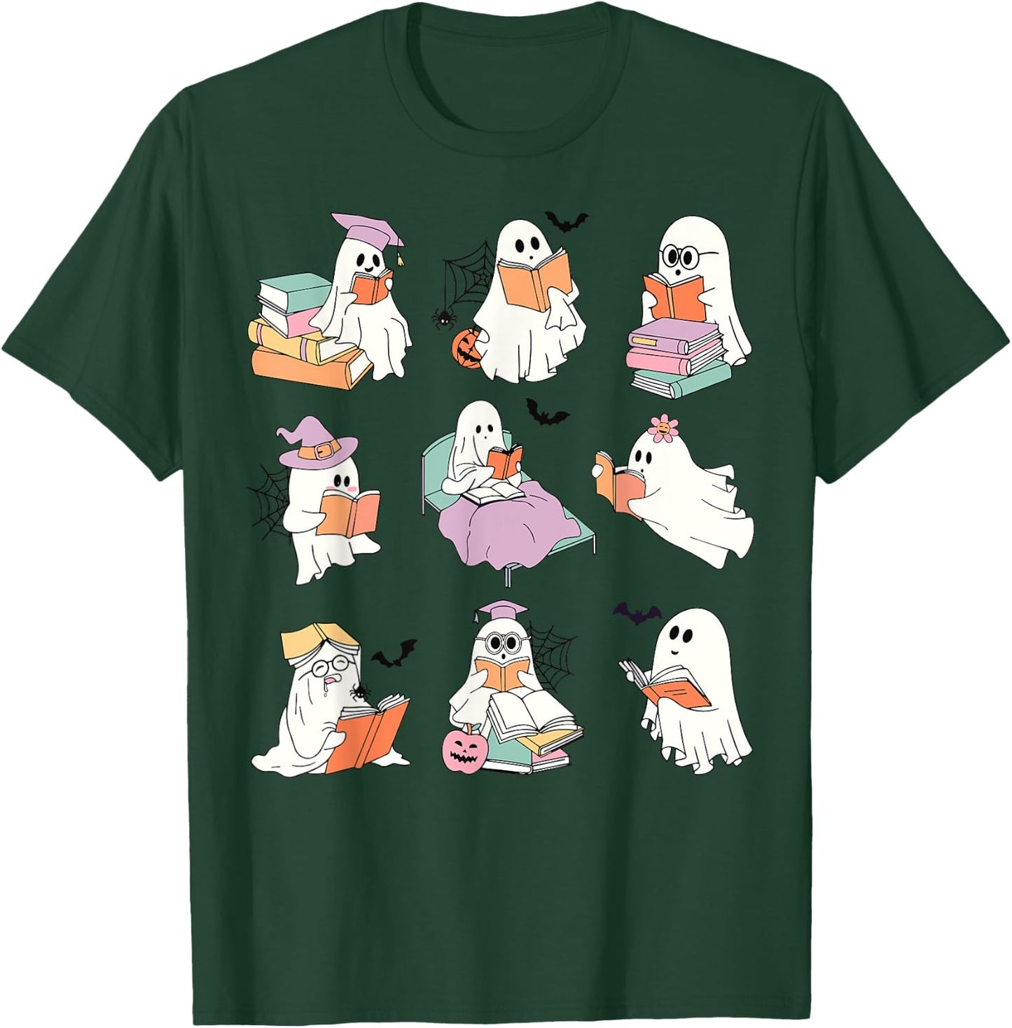 Funny Ghost Book Reading Halloween Books Lover Teacher Kids T-Shirt - T-Shirt | Forest