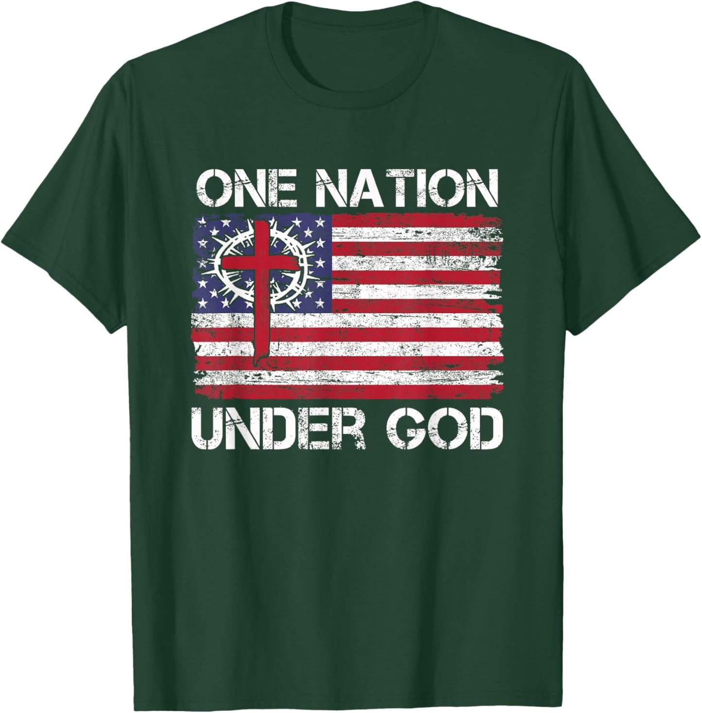 One Nation Under God Jesus USA Flag Christian 4th of July T-Shirt - T-Shirt | Forest