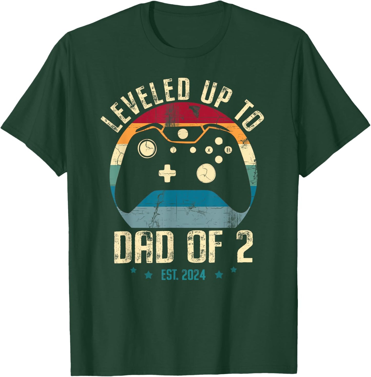 I Leveled Up To Dad Of 2 Daddy Again 2024 Gamer Fathers Day T-Shirt - T-Shirt | Forest