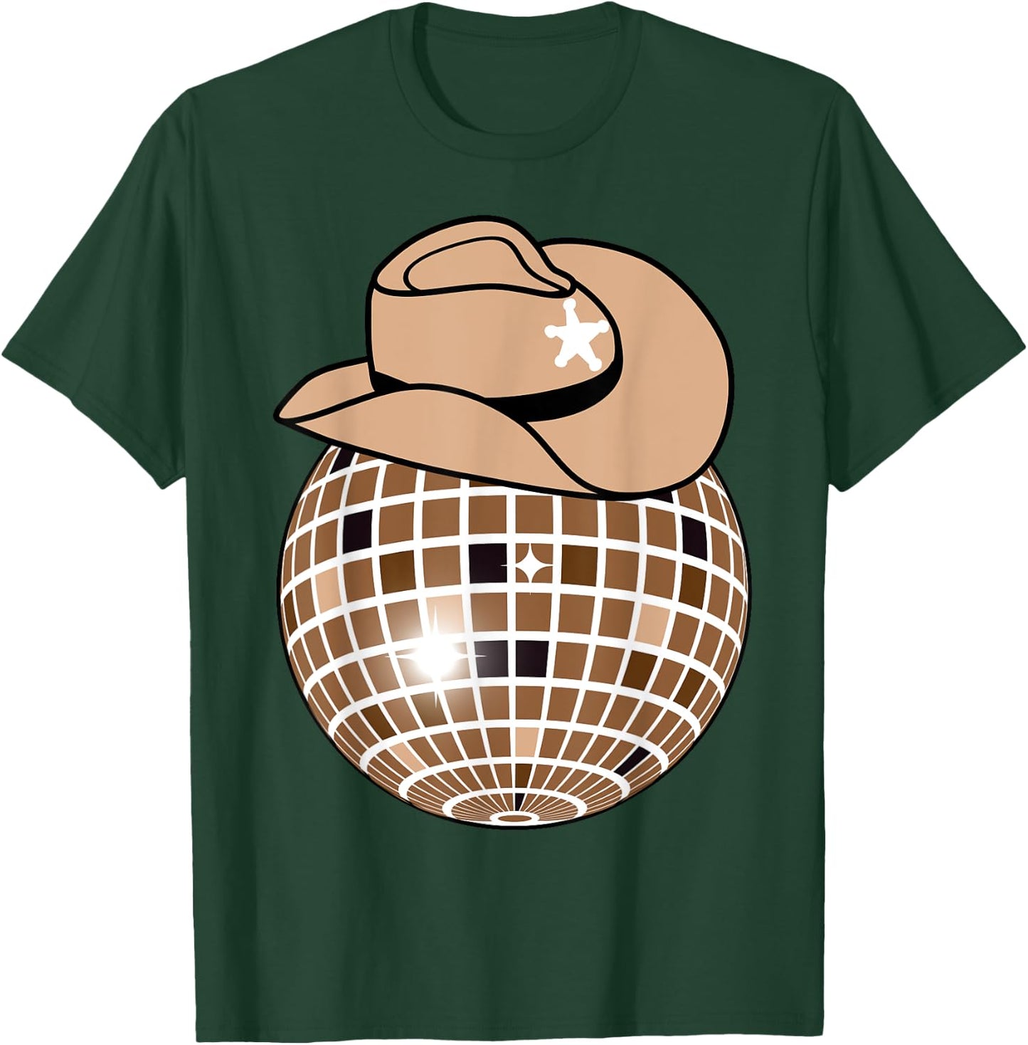 Cowboy Hat Disco Ball Light Brown Cowgirl T-Shirt - T-Shirt | Forest