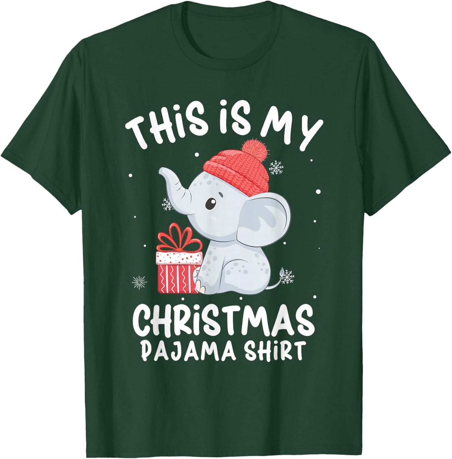 This Is My Christmas Pajama Shirt Baby Elephant Hat Xmas T-Shirt - T-Shirt | Forest
