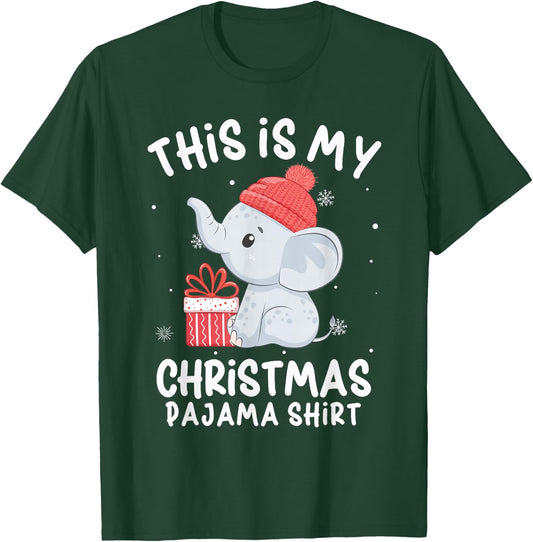 This Is My Christmas Pajama Shirt Baby Elephant Hat Xmas T-Shirt - T-Shirt | Forest