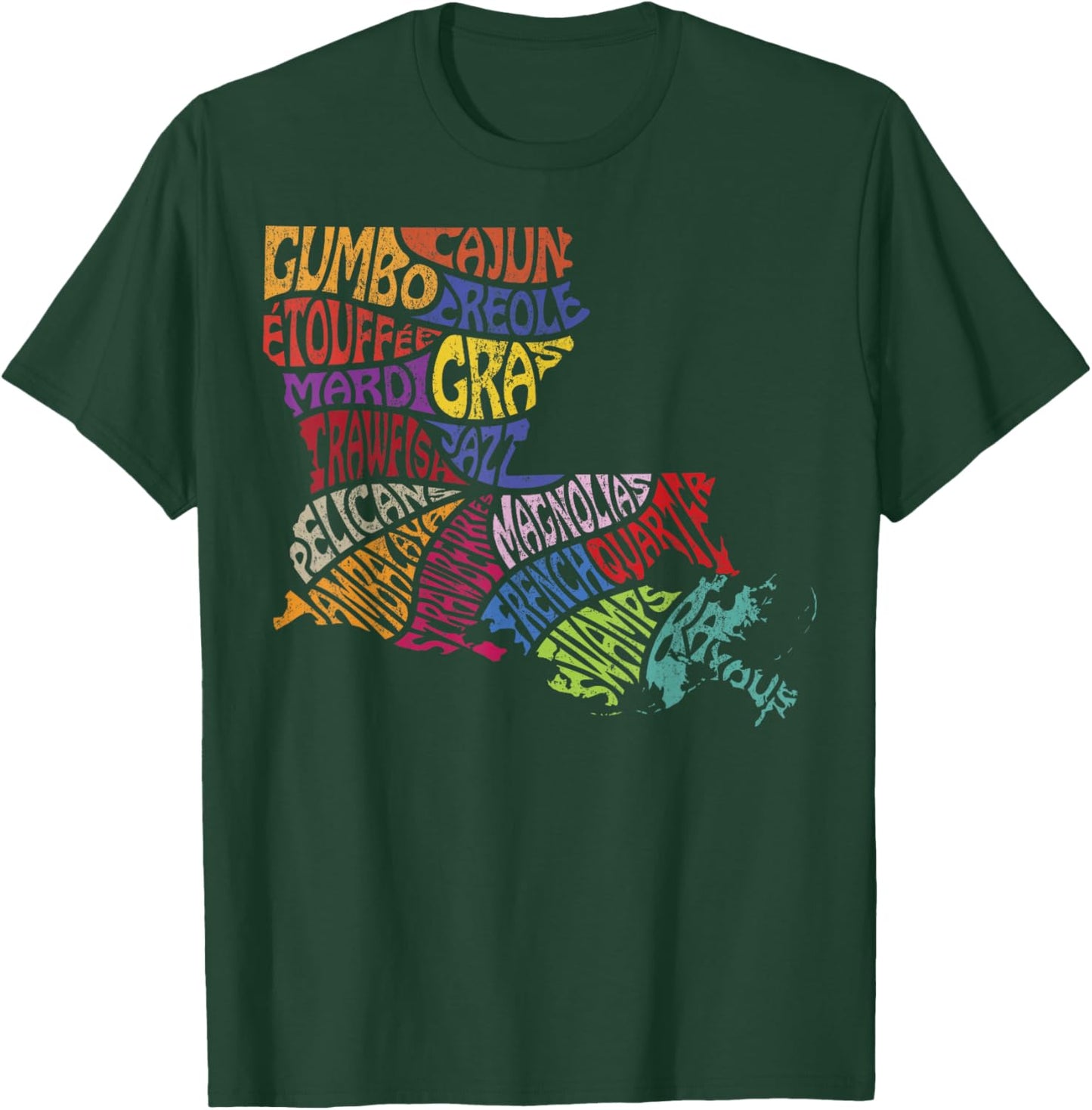 Louisiana State Map Mardi Gras Creole Cajun Culture T-Shirt - T-Shirt | Forest