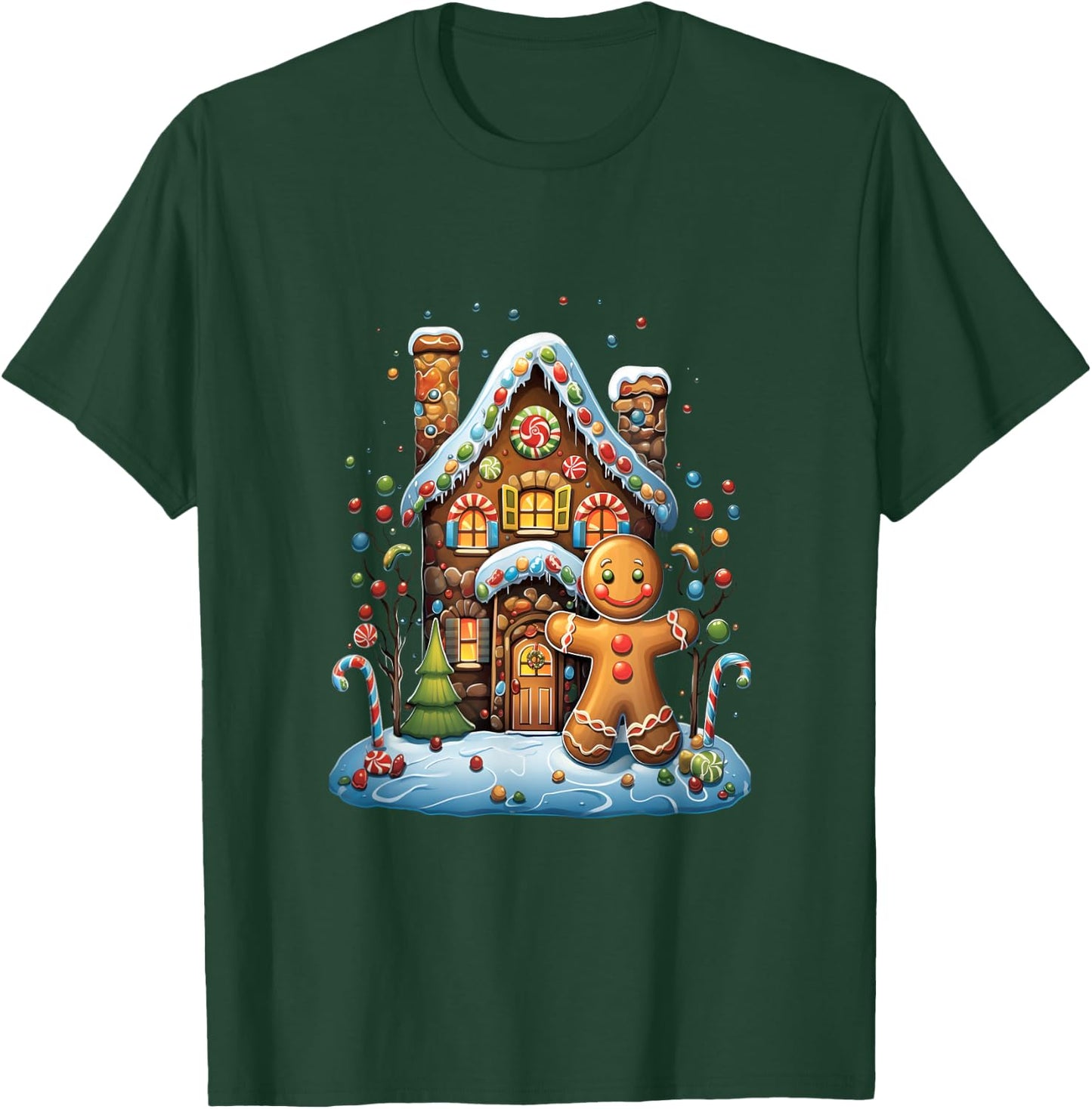 Christmas Gingerbread House Candy Cane X-Mas Pajamas Party T-Shirt - T-Shirt | Forest
