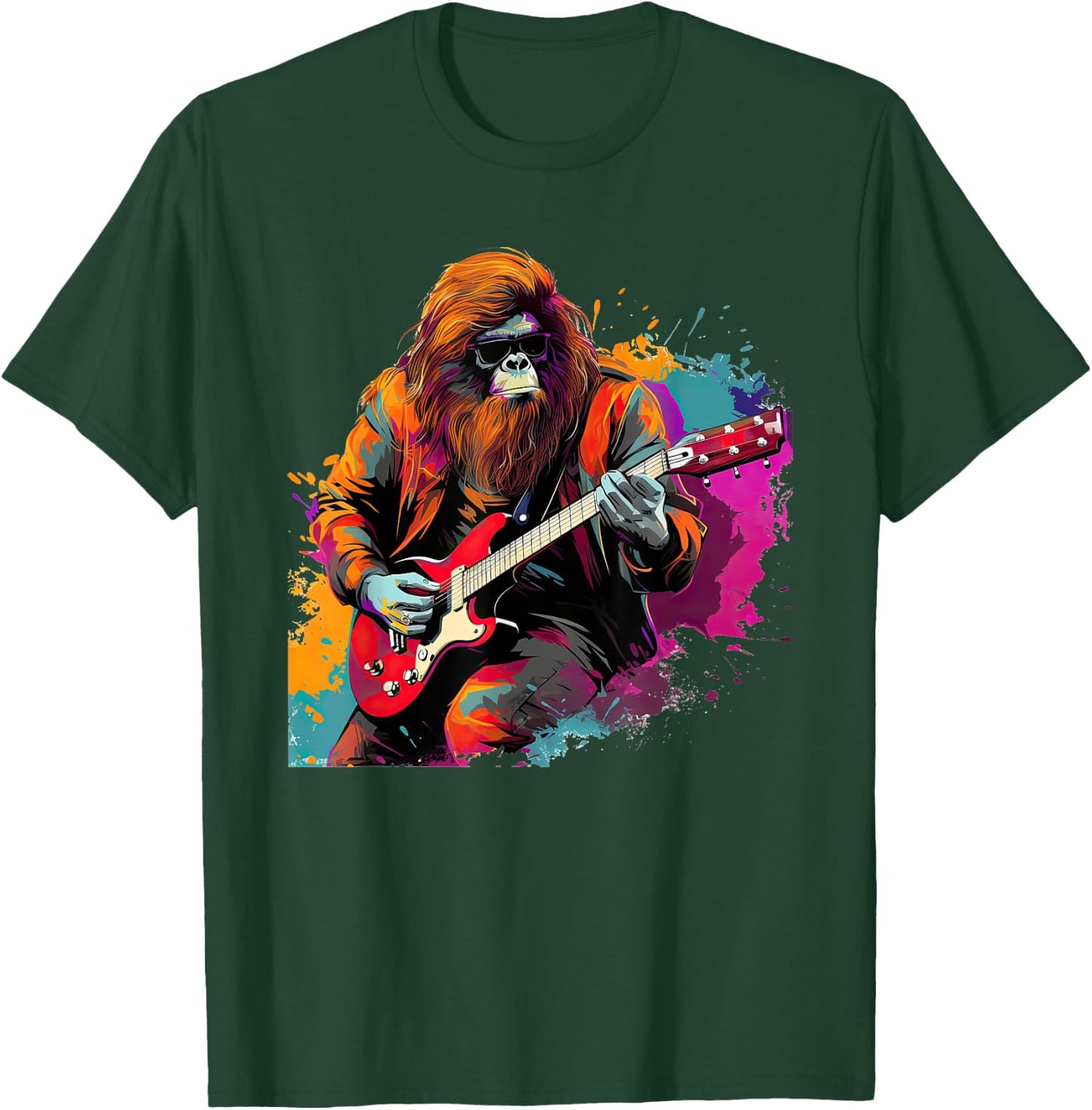 Bigfoot Guitarist Sasquatch Musician Colorful Rock Star T-Shirt - T-Shirt | Forest