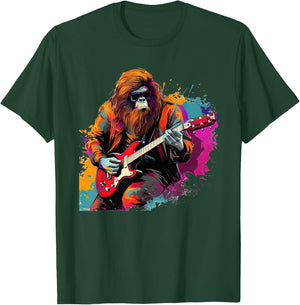 Bigfoot Guitarist Sasquatch Musician Colorful Rock Star T-Shirt - T-Shirt | Forest