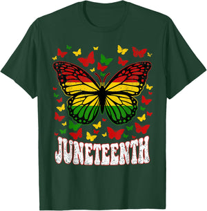 Butterflies Juneteenth Retro Black History African American T-Shirt - T-Shirt | Forest