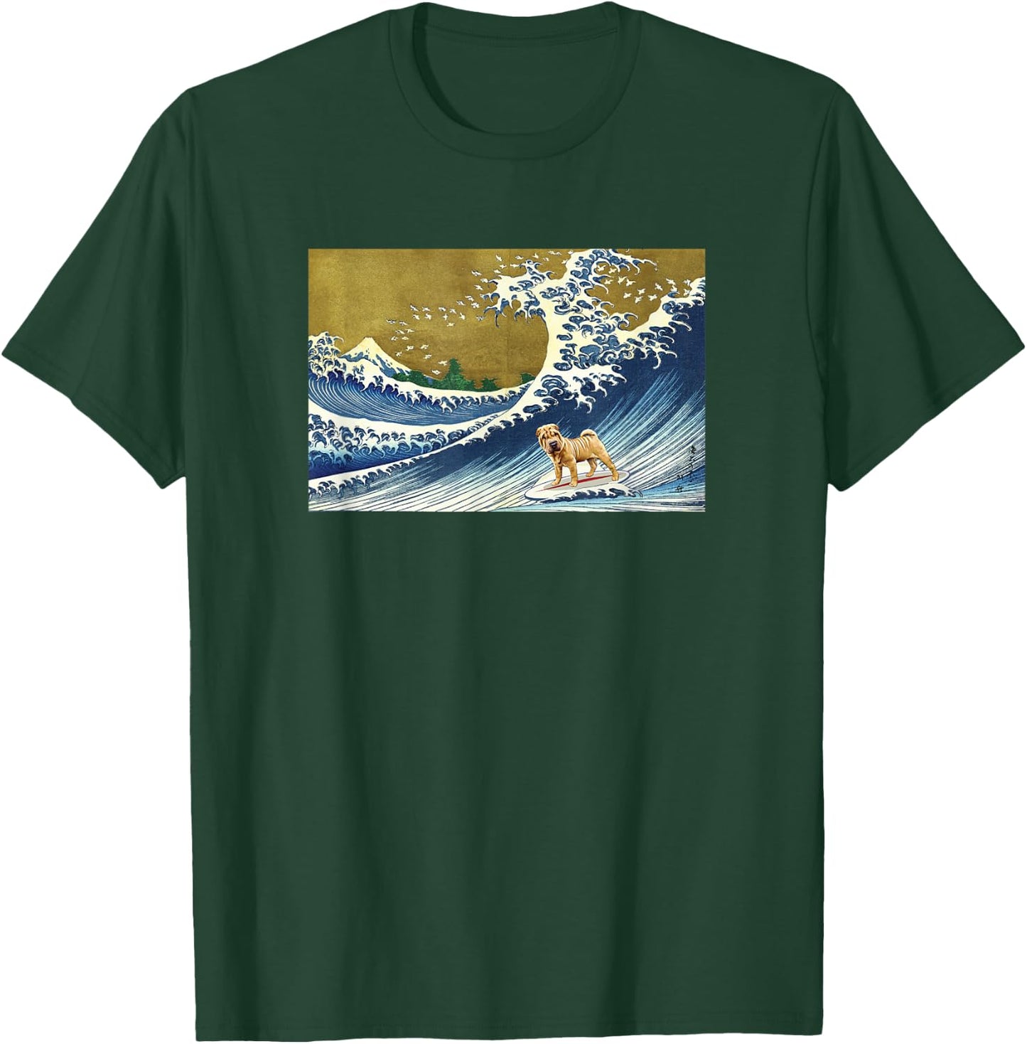 Funny Retro Vintage Surfing A Great Wave Shar Pei Dog Lover T-Shirt - T-Shirt | Forest